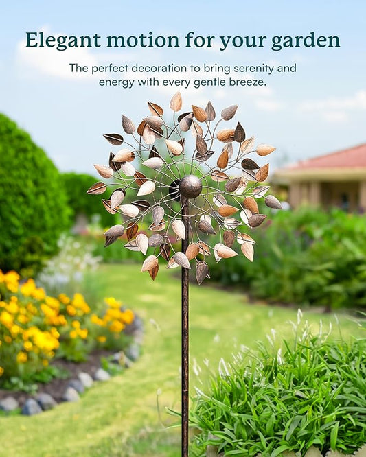 Yard Garden Wind Spinners - Large Wind Spinners Outdoor Metal, Kinetic Lawn Patio Wind Sculptures Windmill Decor (Copper Leaves, 23" W x 84" H)