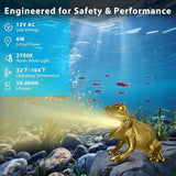 6W Brass Pond Light LED Underwater, 12V Low Voltage Frog Underwater Pond Light 2700K, IP68 Waterproof Submersible Ponds Lights for Outdoor Ponds Fountain Waterfall Water Feature, 26ft, 1 Pack