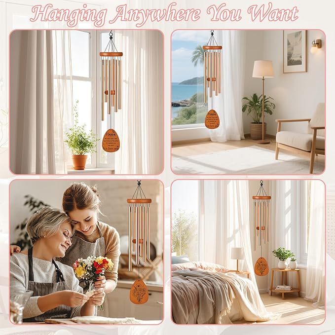 Mothers Day Nana Gifts, Nana Wind Chimes for Outside, Heartfelt Love Quote Floral Windchime for Home Garden Patio Yard Decor
