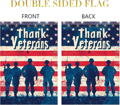 Spring Summer Garden Flag 12x18 Inch Thank Veterans Patriotic American Outdoor Military Silhouette Tribute Design Outdoor Yard Porch Lawn for Seasonal Americana Home Decor