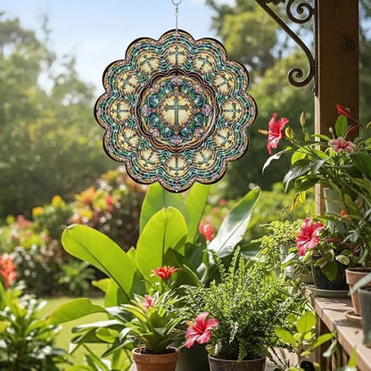 12 Inch 3D Kinetic Wind Spinner for Garden and Yard, Laser-Cut Stainless Steel, Mesmerizing Hanging Decor for Outdoor Patio & Indoor, Cathedral Cross-05