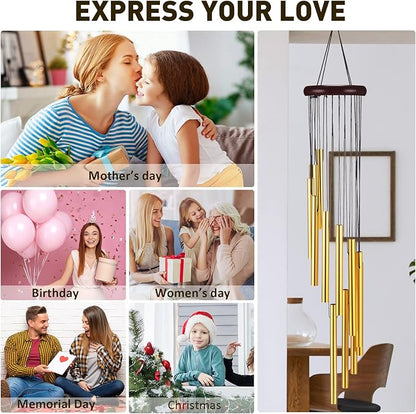 6 Pieces 28 Deep Tone Memorial Wind Chimes with 6 Aluminum Tubes Gold Aluminum Tubes Soothing Melody for Outdoor Garden Patio Home Farmhouse Decor