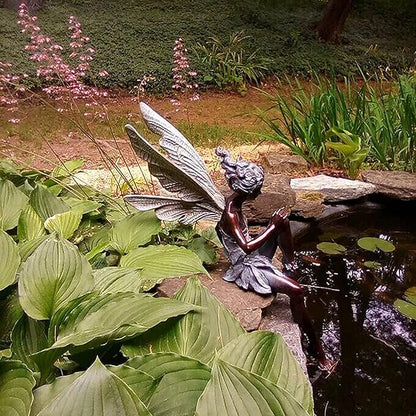 Garden Resin Figure, Angel Statue, Garden Sculptures, Flower Statue, Garden Statue, Outdoor Decoration Exquisite Statuary for Backyard, Balcony, Lawn, 7.1 x 3.1 x 5.9 in, Color Black