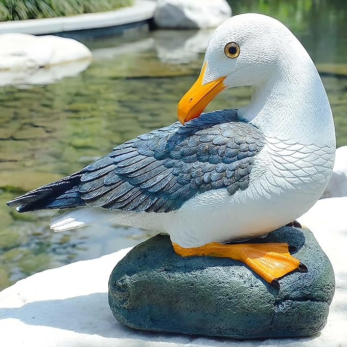 Real Seagull Outdoor Statue,Garden Bird Sculpture,Beach Statue Decor,Resin Animal Seabird Ornaments,Coastal Beach Decor for Outdoor Table Decor for Garden,Terrace,Lawn,Yard