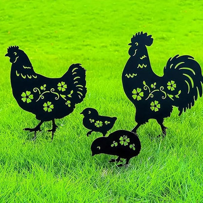 Metal Chicken Garden Decor Outdoor, Chicken Gifts for Women/Men/Chicken Lovers Gifts,Black Chicken Silhouette Statues Garden Decor for Outdoor Decor,Yard Art,Backyard,Patio,Lawn Ornaments (Black)