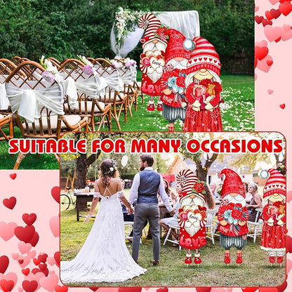 Umigy 3 Pcs Valentine's Day Yard Sign Gnome Outdoor Decorations with Stakes Valentine Red Heart Rose Gnome Lawn Sign Sweet Yard Decor Lawn Decor for Home Wedding Anniversary Pathway Walkway