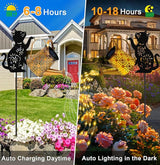Solar Lights Outdoor Decorative, Watering Can with Cascading Lights, with Cat Silhouette Garden Stakes, Gifts for Mom Women, Waterproof Metal Garden Decor for Yard Art, Outside, Patio, Lawn Ornaments