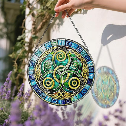 8-Inch Celtic Knot Stained Glass Suncatcher & Ornament – Stained Glass Window Hanging & Decor, Sun Catchers for Windows Indoor, Gift for Women, Gift for Christmas, Housewarming Gifts, Irish Gifts