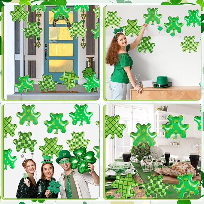 Wiooffen 12Pcs St. Patrick's Day Inflatables Large Shamrock Blow Up Balloons Lucky Clover Hanging Ornaments PVC Inflatable Ball Yard Lawn Decorations for St. Patrick's Party Outdoor Indoor Decor
