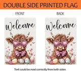 Welcome Cow Garden Flags 12x18 Inch Vertical Double Sided Outside, Easter Eggs Flowers Spring Yard Flag Decor, Holiday Outdoor Decorations for Home