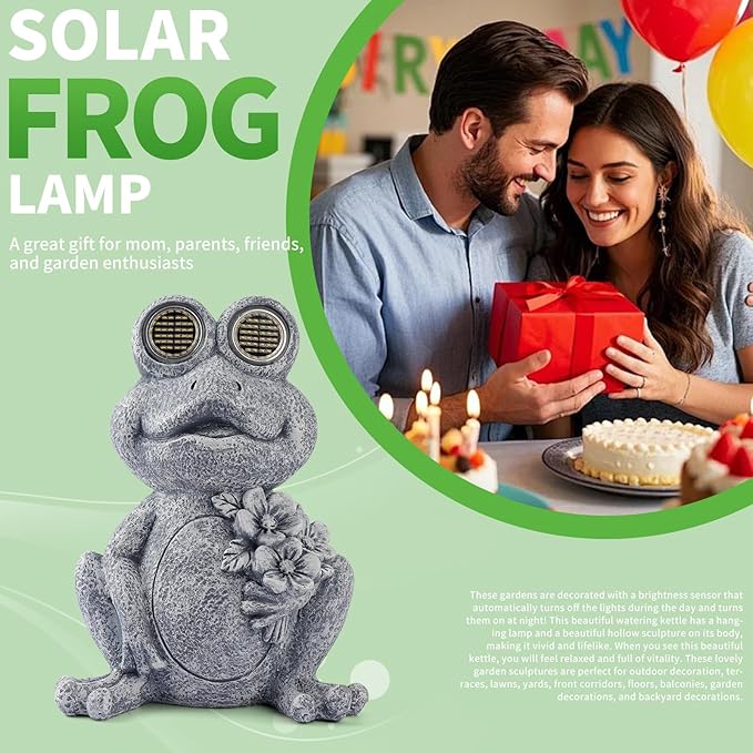 Solar Powered Frog Statue Lights, Frog Figurines Outdoor Garden Decor, Outdoor Patio Decor, Patio Porch Lawn Backyard Decor, Gardening Birthday Gifts for Daughters and Moms