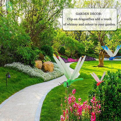 3PCS Outdoor Fake Dragonfly Rod Clip, Garden Metal Dragonfly Clip. Natural Organic Concept, 3D Dragonfly Garden Decoration, Creative Home Accessories (6)