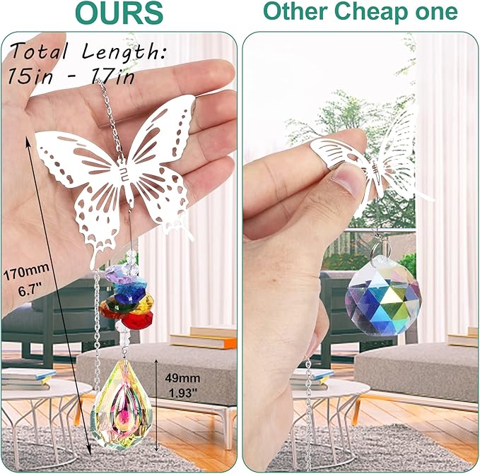 Crystal Suncatchers with Prisms Hanging Window Sun Catcher Decor Indoor Rainbow Maker Ornament Owl Hummingbird Butterfly Prism Suncatchers Gift, Pack of 5 (Silver)