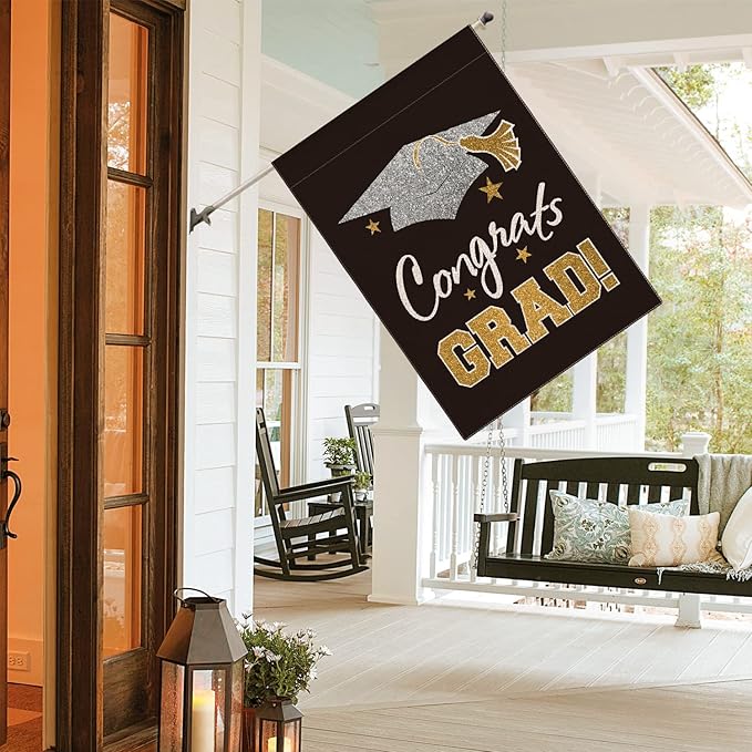 AVOIN colorlife Diploma Cap Congrats Grad House Flag Double Sided, Class Of 2026 Graduation Yard Outdoor Decoration 28 x 40 Inch