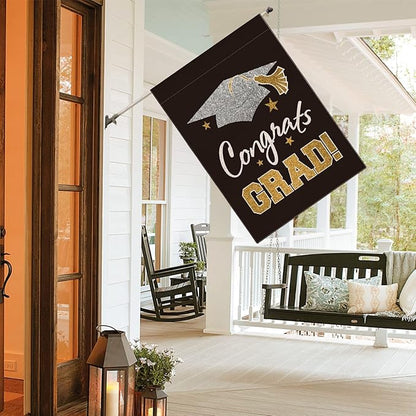 AVOIN colorlife Diploma Cap Congrats Grad House Flag Double Sided, Class Of 2026 Graduation Yard Outdoor Decoration 28 x 40 Inch