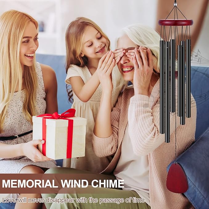 Tatuo 4 Pcs Memorial Wind Chimes 28 Inch Wooden Sympathy Wind Chimes DIY Sympathy Gift for Father's Day Loss of Loved One Bereavement with 6 Aluminum Tube for Indoor Outdoor(Black,Simple Style)