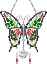KY&BOSAM Butterfly Suncatcher Sister-in-Law Stain Glass Sun Catchers for Windows Wind Chime with Pressed Flower and Metal Heart Charm for Sister Valentines Day Birthday Christmas