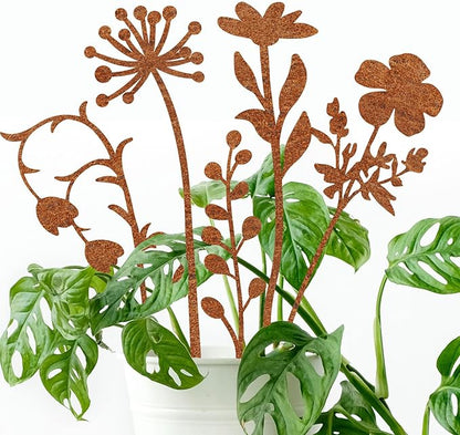 Metal Flowers Garden Stakes, Flower Bed Decor Plant Stakes, Rusted Metal Flower Plant Art for Outside, Yard Art Outdoor for Lawn Yard, Walkway Flower Garden Pots