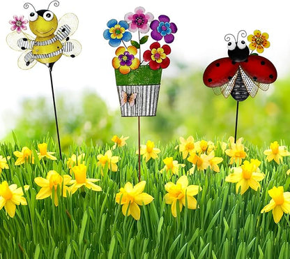 Metal Garden Stakes Spring Yard Sign Decorative Plant Stake Lawn Art Patio Decor Pathway Ornaments Indoor Outdoor Decoration (Bee)