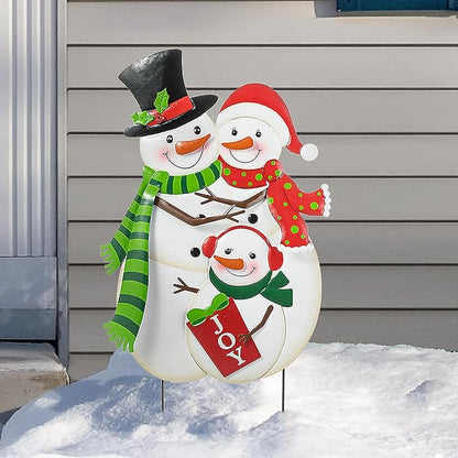Glitzhome 30" H Metal Christmas Snowman Family Yard Sign with Stake, Xmas Decorative Standing Wall Hanging Decoration for Garden Home Lawn Pathway Walkway