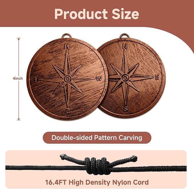 Replacement Wind Catcher, Circular Vintage Compass Decor with 16.4FT Nylon Cord, 1MM Thick Metal Wind Chime Replacement Parts for Wind Chimes, Hanging Decoration Ornament for Garden, Patio, Tree