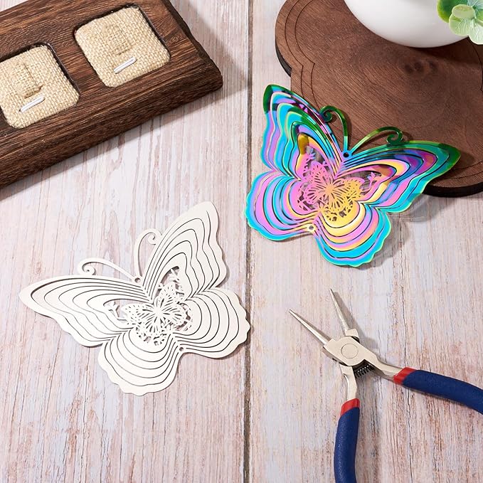 Butterfly Wind Spinners Outdoor 3D Stainless Steel Wind Sculpture Spinner for Garden Outside Hanging Decor Gradient Winds Chimes for Yarn Home Party Decor 2Pcs