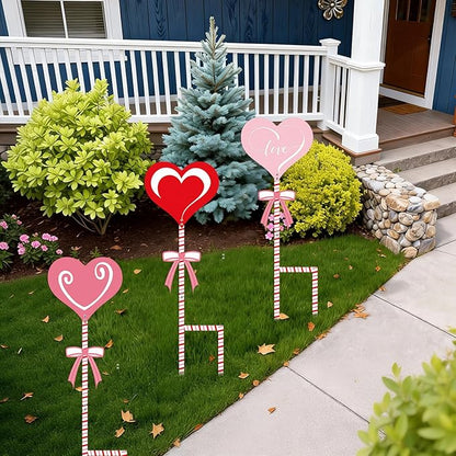 3 Pcs 24" H Valentine Yard Signs 5.9 * 6.6inch Metal Heart Valentine's Day Metal Garden Stakes Valentines Love Heart Outdoor Decorations for Patio Lawn Planter Pot Pathway Walkway Wedding Decor
