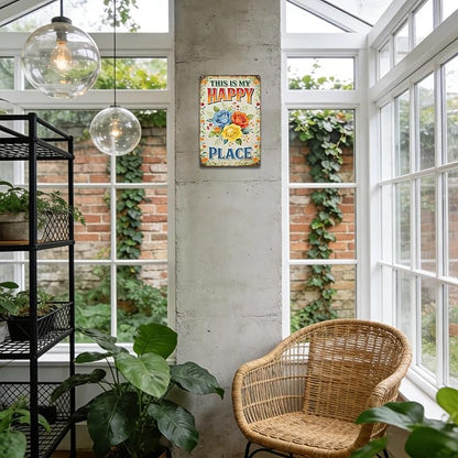 Garden Signs for Outside This Is My Happy Place Sign, Funny Metal Signs for Home Garden Patio Yard, Retro Gardening Gifts for Women, Wall Decor 12" x 8"
