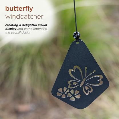 Alpine Corporation KAW196HH-BK Metal Wind Chime w/Butterfly Windcatcher, Decorative Garden & Patio Chime, 51''H, Black
