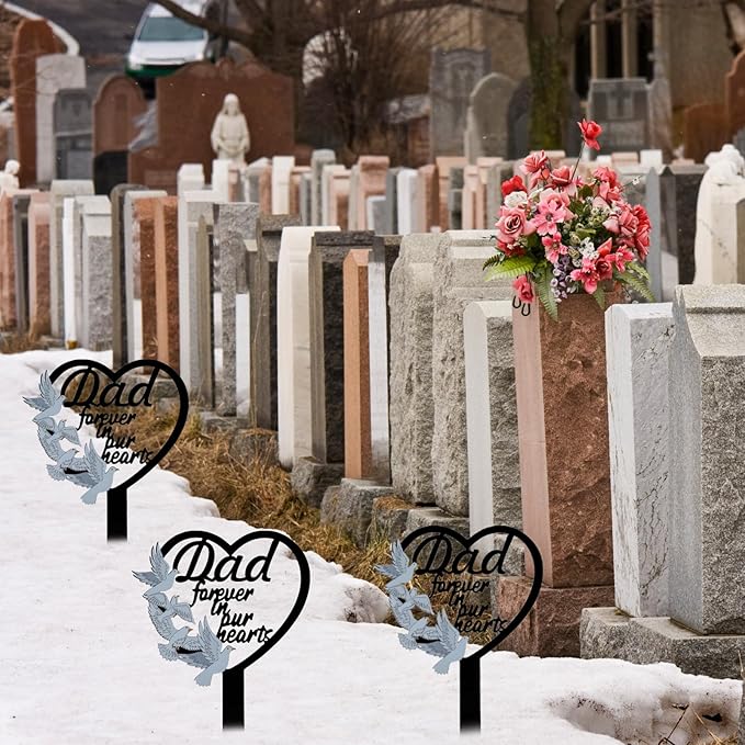 HPMAISON 11 inch Metal Dad Memorial Stake Grave Decorations for Cemetery Gravesite Sympathy Markers Waterproof Memorial Gifts for Loss of Father Tombstones Plaque Outdoors Lawn Yard Decor