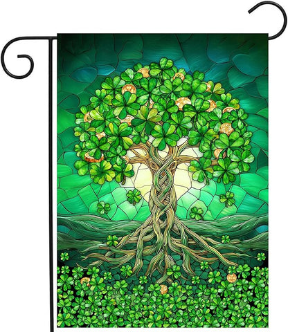 St Patricks Day Garden Flag 12x18 Double Sided Outside Shamrock Clover Tree Life Welcome Holiday Yard Signs for Saint Patrick Spring Outdoor Decorative