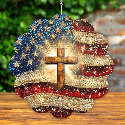 12 Inch 3D Kinetic Wind Spinner for Garden and Yard, Laser-Cut Stainless Steel, Mesmerizing Hanging Decor for Outdoor Patio & Indoor, Faith & Freedom-07
