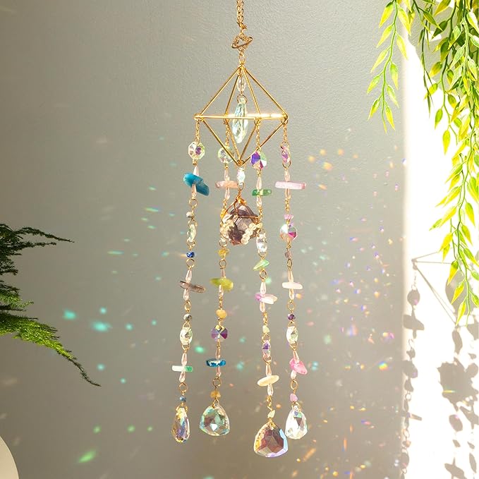 Crystal Suncatcher for Window Hanging Rainbow Boho Sun Catcher Hanging Crystal Decor Garden Outdoor Home Decoration