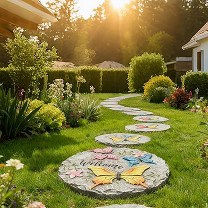 Butterfly Garden Stepping Stones Outdoor - Decorative Cement Pathway Pavers with 3D Butterfly Design Lawn Garden Décor Unique Gardening Gift for Grandma 0.75 * 10 * 10 Inch