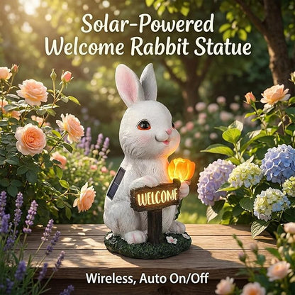 Solar Garden Outdoor Rabbit Statue Lights, Waterproof LED Bunny Sculptures for Patio Yard Lawn Backyard Decor (White)