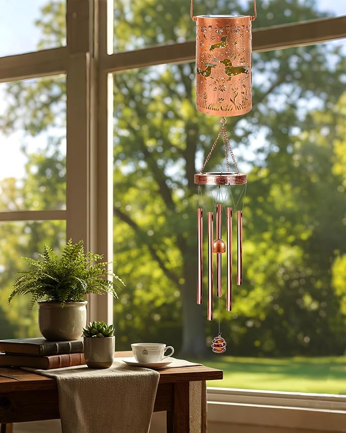 Dachshund Gifts for Women - Solar Wind Chimes Outdoor Decor with Larterns Garden Patio Porch Balcony Hanging Decoratoin Christmas New Year Birthday Gift for Mom Grandma Friend Dog Lover