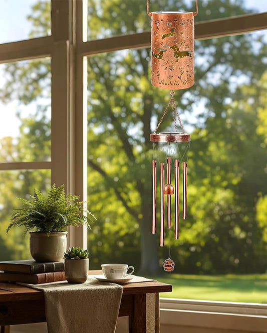 Dachshund Gifts for Women - Solar Wind Chimes Outdoor Decor with Larterns Garden Patio Porch Balcony Hanging Decoratoin Christmas New Year Birthday Gift for Mom Grandma Friend Dog Lover