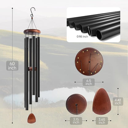 60 Inch Wind Chimes for Outside Deep Tone, Large Wind Chimes with 6 Aluminum Tubes, Courtyard Decoration, Windchimes Outdoor Create an Enjoyable Atmosphere & Give Mom a Gift
