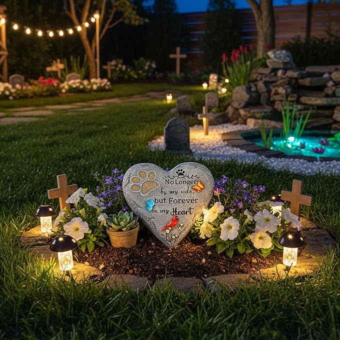 Dog Memorial Stone with Paw Print, Cardinal & Butterfly Pet Loss Sympathy Gift 10 inch, Pet Grave Markers Dog Bereavement Gifts Heart-Shaped Doggy Passing Away Gifts