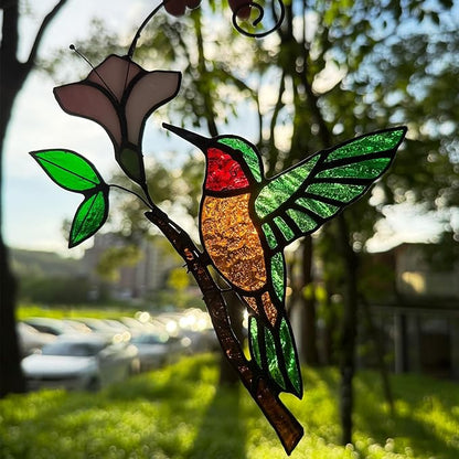 Handmade Stained Glass Hummingbird on Branch Colorful Glass Bird Suncatcher for Indoor Window Decor Unique Hummingbird Gift for Women,Mom,Grandma