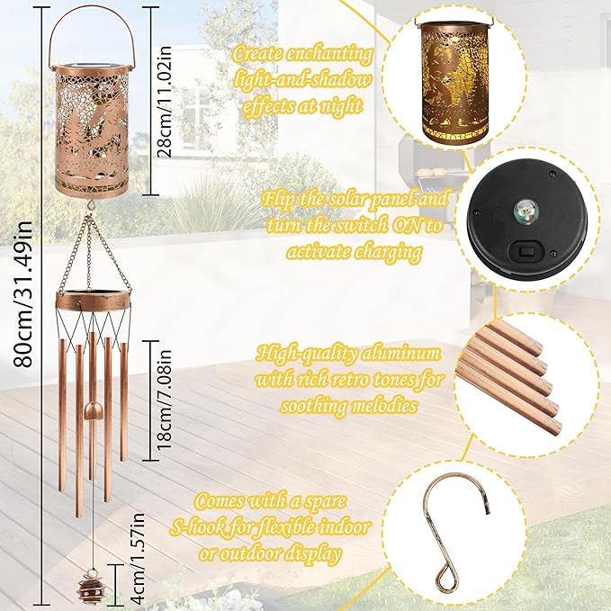 Sasquatch Solar Wind Chimes for Outside - Bigfoot Gifts Decor Outdoor Solar Lantern Wind Chimes, Metal Decorative Hanging Lights for Patio Porch Yard Lawn