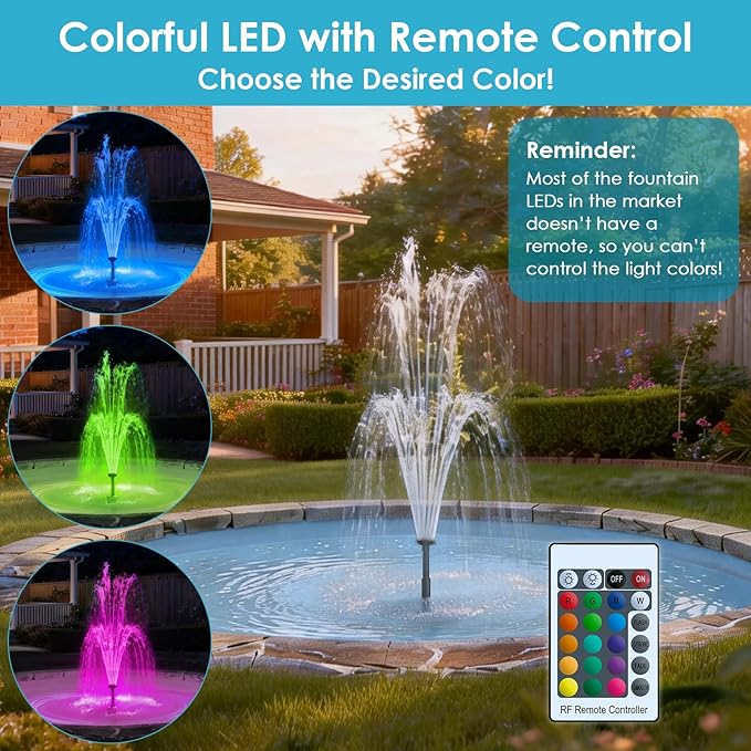 AquaMiracle Submersible Pond Fountain Pump 880GPH | Remote Controlled LED Lights | Outdoor Water Fountain Pump | 3 Fountain Patterns | for Small Ponds, Gardens, Water Feature, Bird Baths