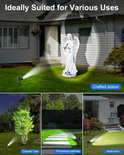 Solar Powered Spotlights Outdoor Waterproof Sunset Spot LED Lights Ultra Bright for Tree, Flag, Lawn, Statue, Pool, Garden, House, Wall, Yard, Path Outdoor Landscape Uplighting 6 Pack Cool White