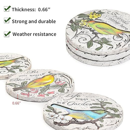 Sungmor 3PC Pretty Garden Stepping Stones, 9.5" Large Concrete Decorative Stones with Beautiful Pattern, Unique Outdoor Lawn Accents, Yard Walkway Flower Bed Wall Shelf Welcome Friends Decorations