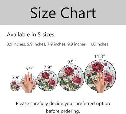 Pink Red Roses Stained Glass Window Hanging Suncatchers Valentine Roses Glass Panel Hangings Vintage Floral Window Decor Flowers Lovers Gift for Women Mom Spring Garden Nature Ornament 11.8inch