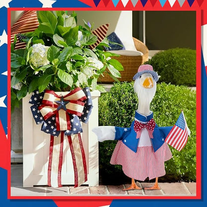 Patriotic Porch Goose Outfits for 23 Inch Lawn Statue, 4th of July Uncle Sam Costume for Plastic/Cement Statue, 250th Years Anniversary USA Sculpture Clothes for Garden Patio Party Decoration