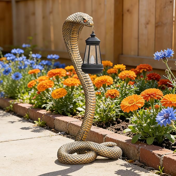 19.89'' Garden Outdoor Statues Snake with Solar Lantern,Lawn Decor Snake Statue for Patio,Balcony,Yard Ornament,Unique Housewarming and Birthdays Gifts for Father Men Grandpa