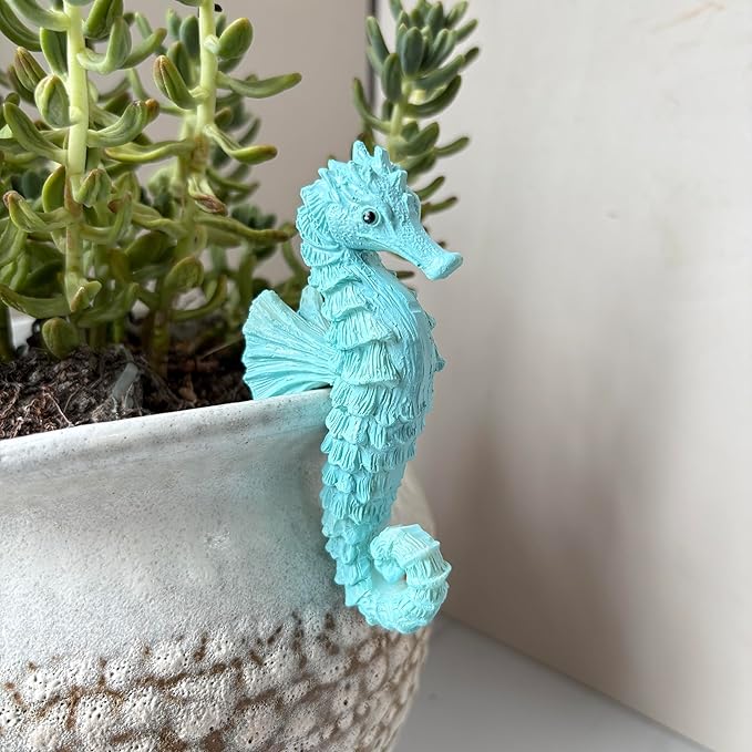 Seahorse Figure Plant Pot Hanger, Turtle Flower Pot Hugger, Resin Tortoise Statue, Funny Pot Huggers for Planters, Cute Climbing Tortoise Flower Pot Hugger, Garden Fence Balcony Patio Yard (Seahorse)