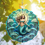 Wind Spinner Outdoor 10 Inch Mermaid Amidst Ocean Waves for Yard and Garden 3D Stainless Steel Wind Sculpture Unique Gift Hanging Spinner Ornament Decoration