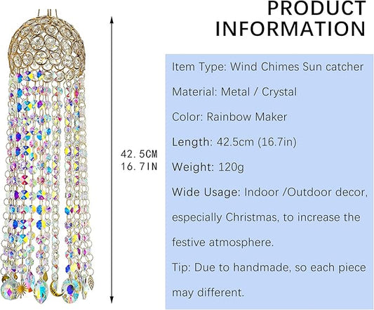 16.7" Chandelier Wind Chimes Crystal Suncatcher Window Hanging Sun Catchers AB Color Crystal Prism Rainbow Maker Pendant Ornament for Christmas Tree